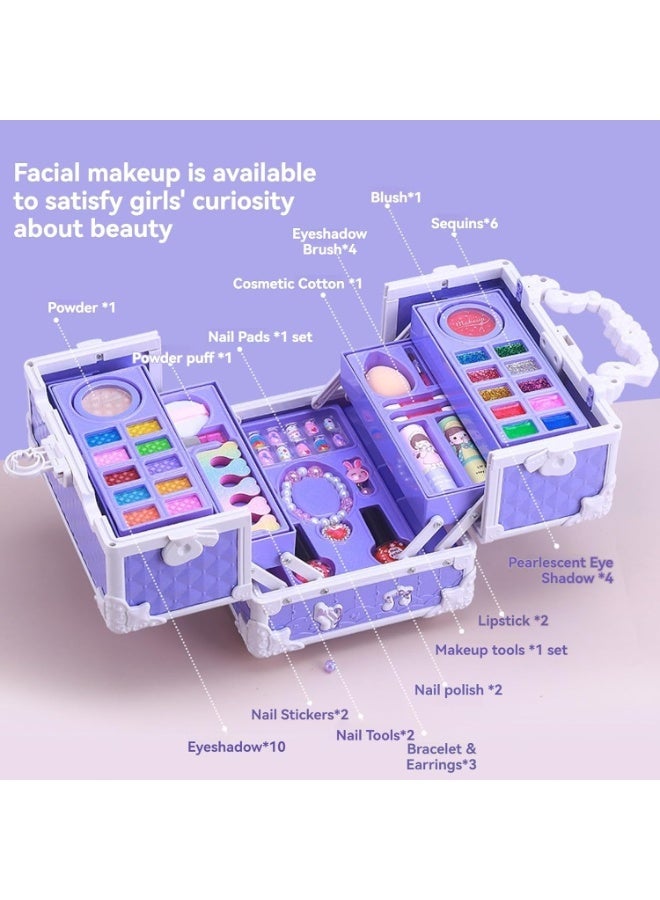 Bukela Kids Makeup Kit, Real Kids Makeup Set Washable Makeup Set Toys for Girls with Portable Make Up Box Including Lipstick, Eye Shadows and So On, Girl Toys for Girls Aged 5 6 7+ Year Old (Purple) - Image 3